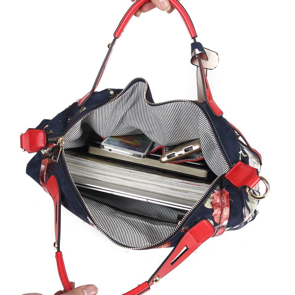 Floral Print Tote Handbag Elegant Colorful Purse Synthetic Leather Bags 35*13*29