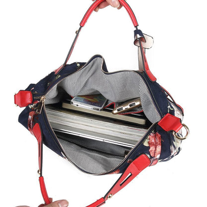 Floral Print Tote Handbag Elegant Colorful Purse Synthetic Leather Bags 35*13*29
