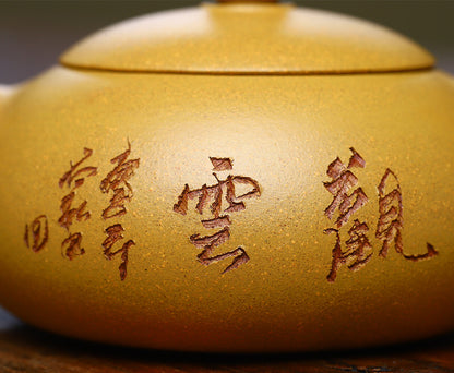 Tea Set Xishi Pot Handmade Carved Chinese Real Yixing Zisha Duan Clay Tea Pot