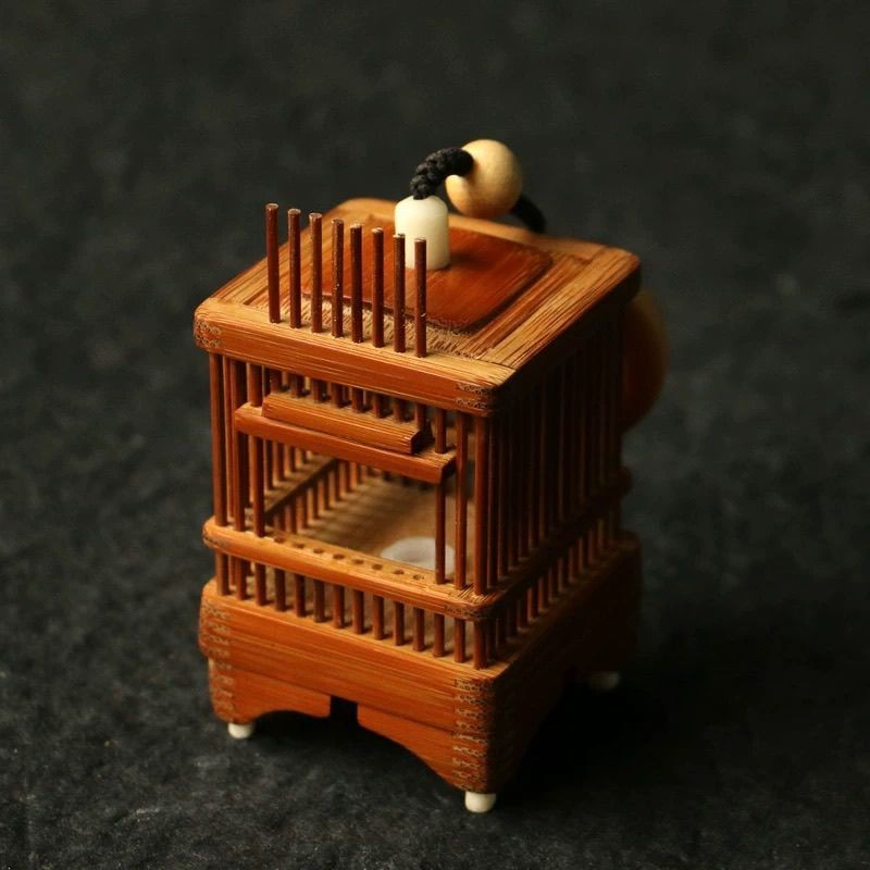 Handmade Bamboo Cricket Cage Square Singing Insect Keeper Chinese Folk Craft