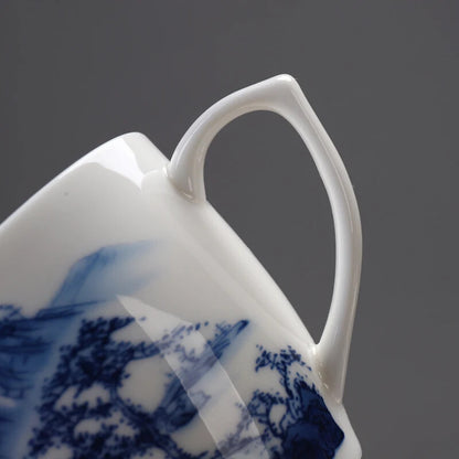 Chinese Blue and White Porcelain Teacup with Handle Office Coffee Cup Ceramic