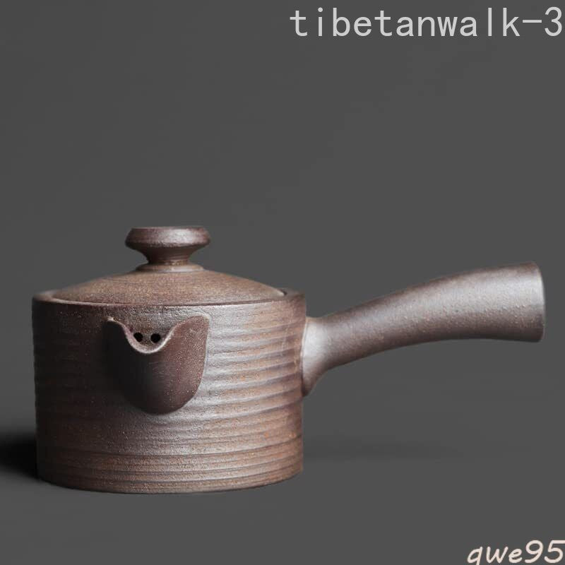 6.7"IN Rock Mine Pottery Mud Side Handle Handmade Retro Pottery Kung Fu Teapot