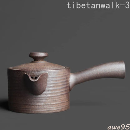 6.7"IN Rock Mine Pottery Mud Side Handle Handmade Retro Pottery Kung Fu Teapot