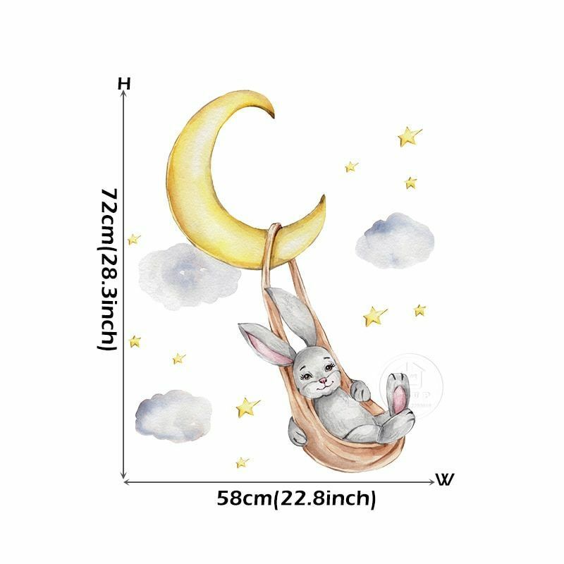 Wall Stickers Cartoon Teddy Bear Sleeping on the Moon Kids Room Baby Decoration