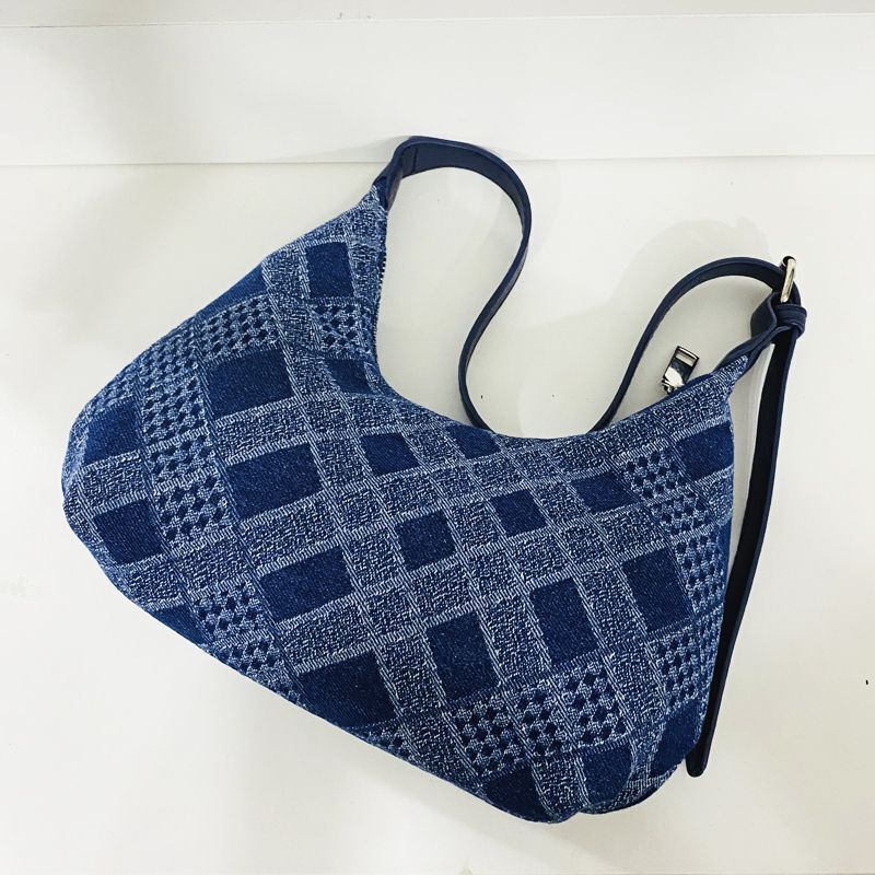 26*13*7CM Bag Handbag Purses Denim Distressed Wash Striped Plaid Shoulder Cloth