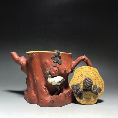 Chinese Yixing Zisha Clay Handmade Exquisite Teapot（松鹤树桩 底款：王寅仙）