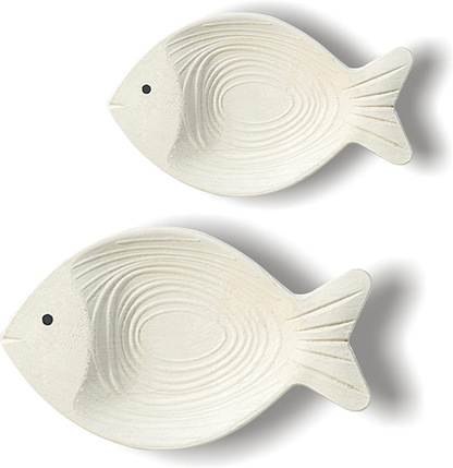 White Wooden Decor Fish Coastal Wall Hanging Art for Home Bathroom Set of 2