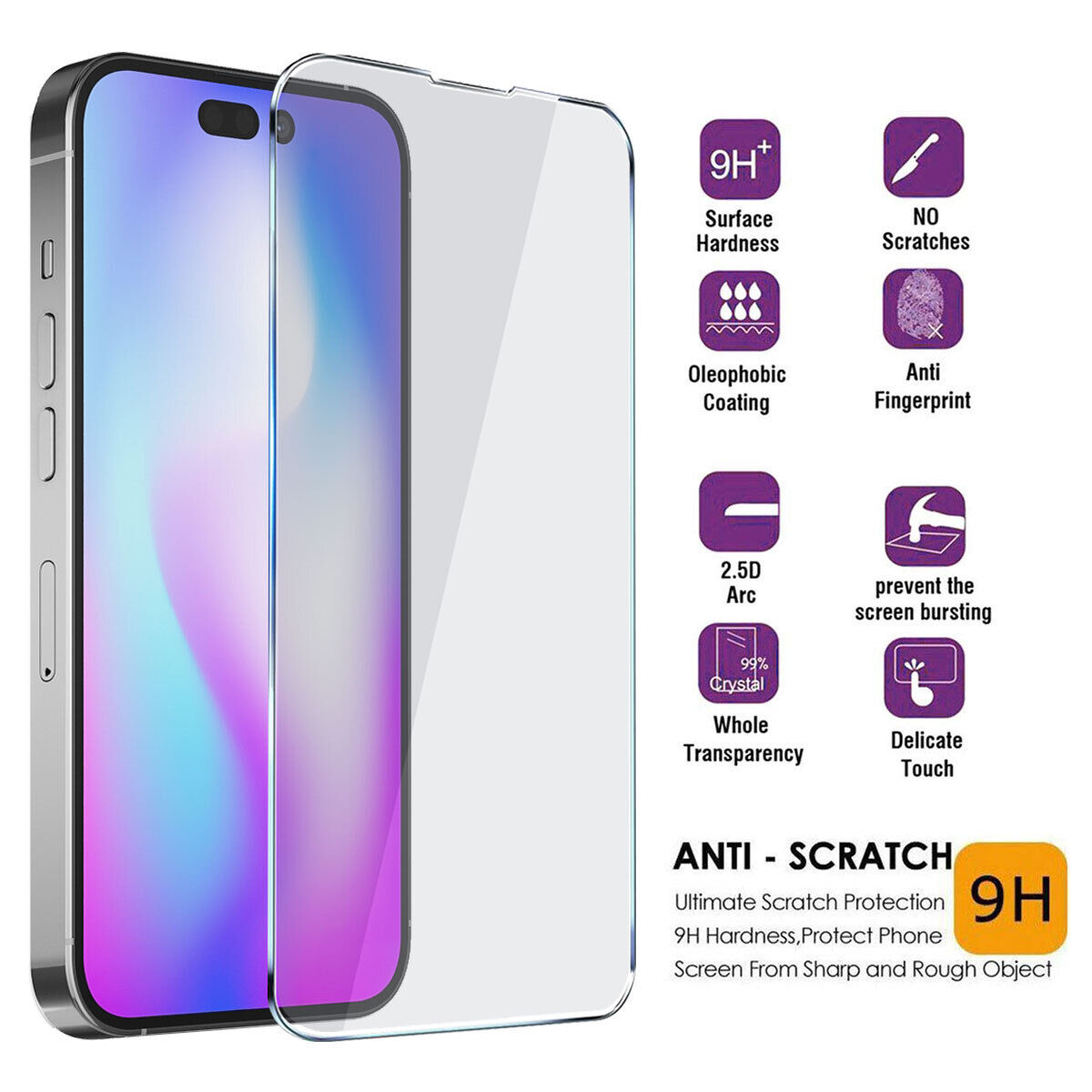 For Apple iPhone 14/14 Pro Max/Plus Tempered Glass HD Clear Screen Protector