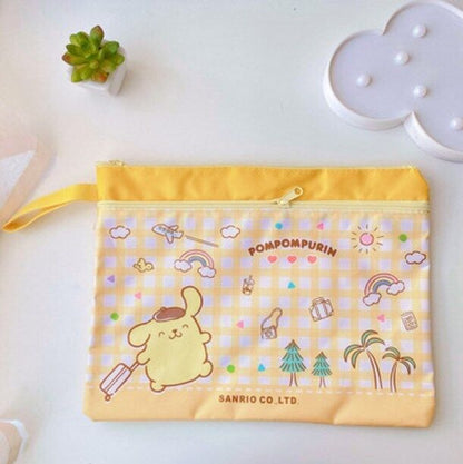 Cute Cartoon File Bag, Canvas A4 Double-Layer Tutoring Bag, Information Bag