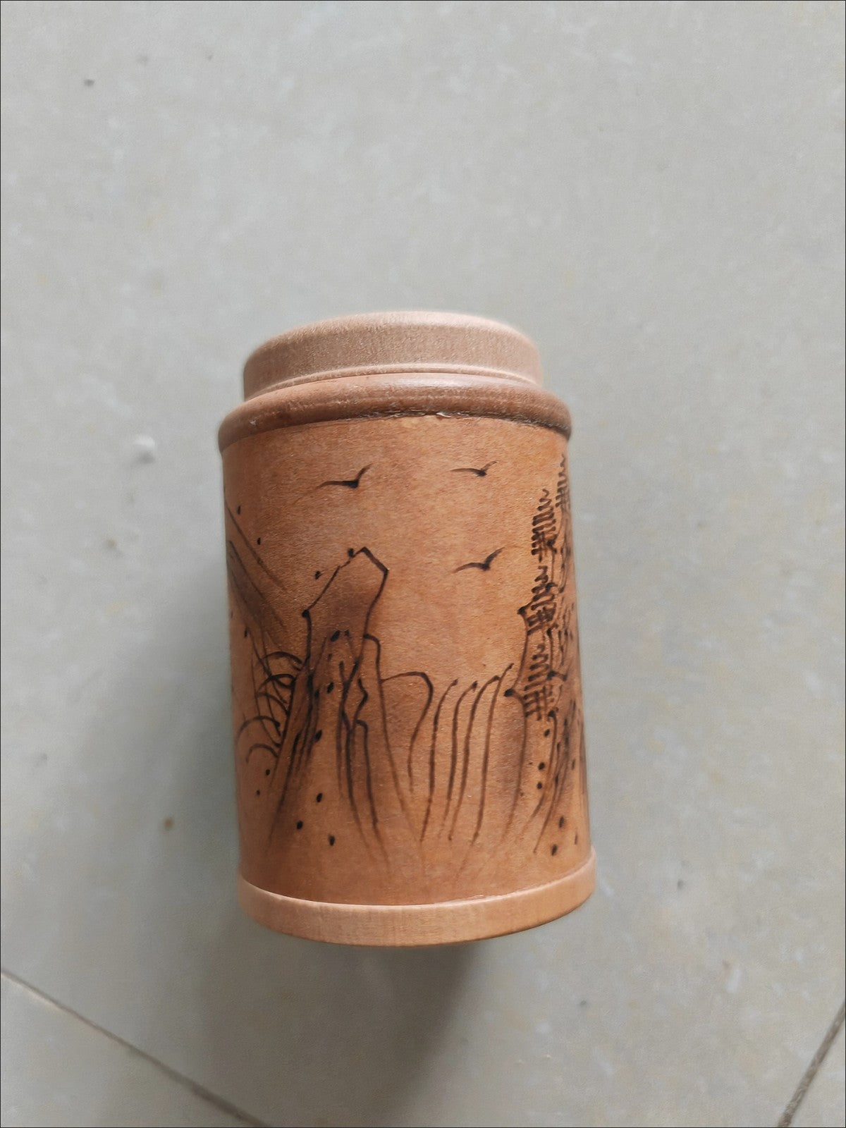 Handmade Gourd Katydid Cage 6x10cm Pear Wood Inlay with Spring