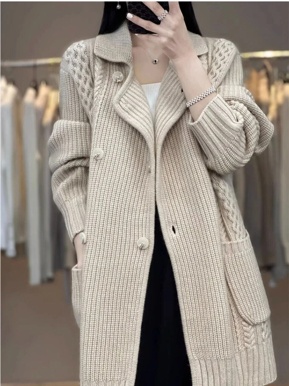Cardigans Sweater Tops Suit Collar Long Sleeve Lady Winter Clothes Women