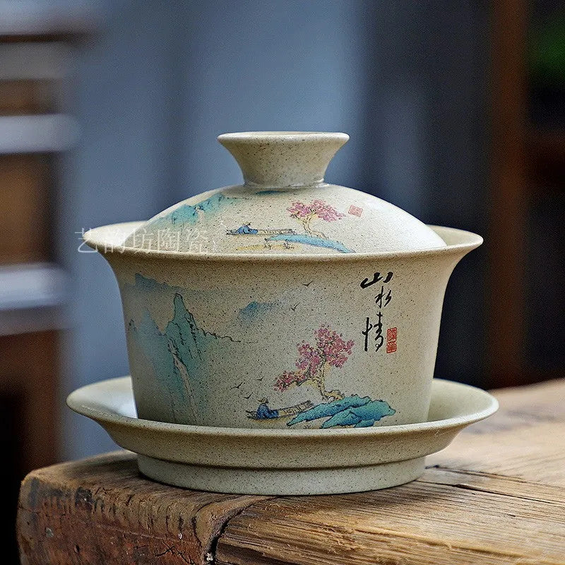 150ml Coarse Pottery Covered Bowl Tea Making Bowl Kung Fu Sancai Tea Maker