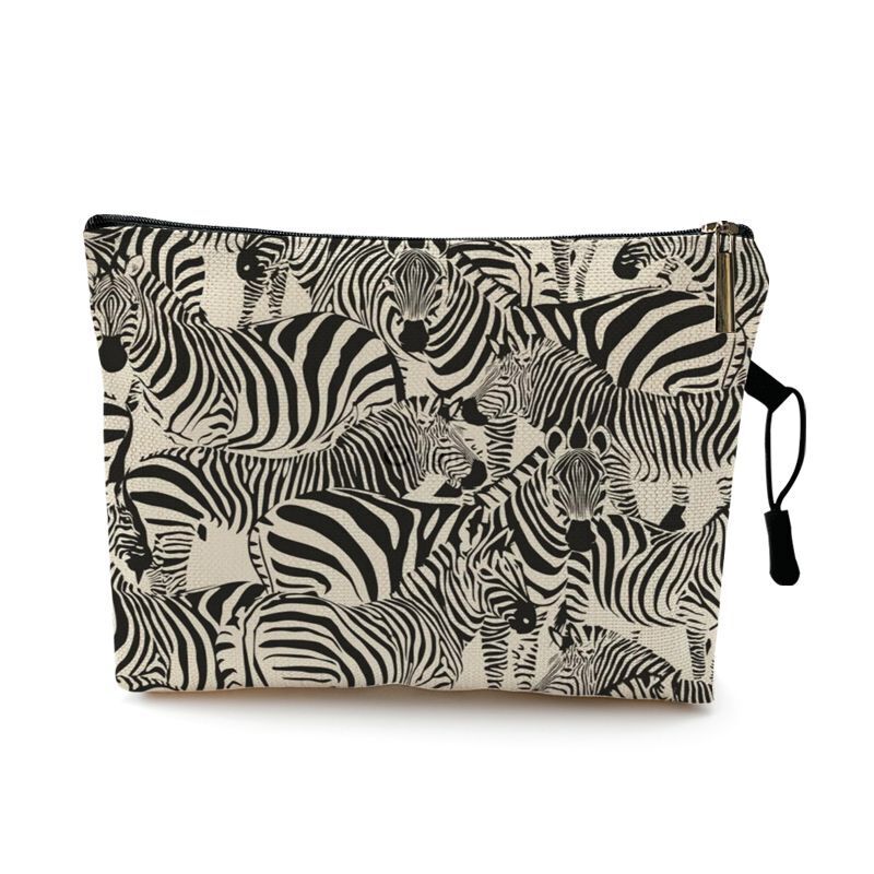 Water Resistant Makeup Bag Zebra Stripe Brown Pink Leopard Print Cosmetic Purse
