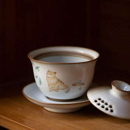 150ml Creativity Ceramic Gaiwan Filters Cat Pattern Tureen Tea Set Tea Cup Bowl