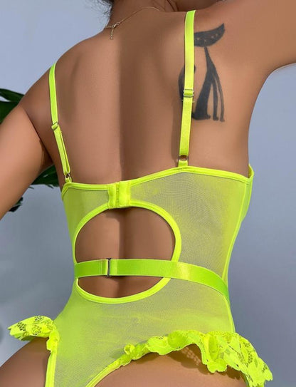 2023 hot sale fluorescent green woman sexy lingerie dress with stocking bodysuit