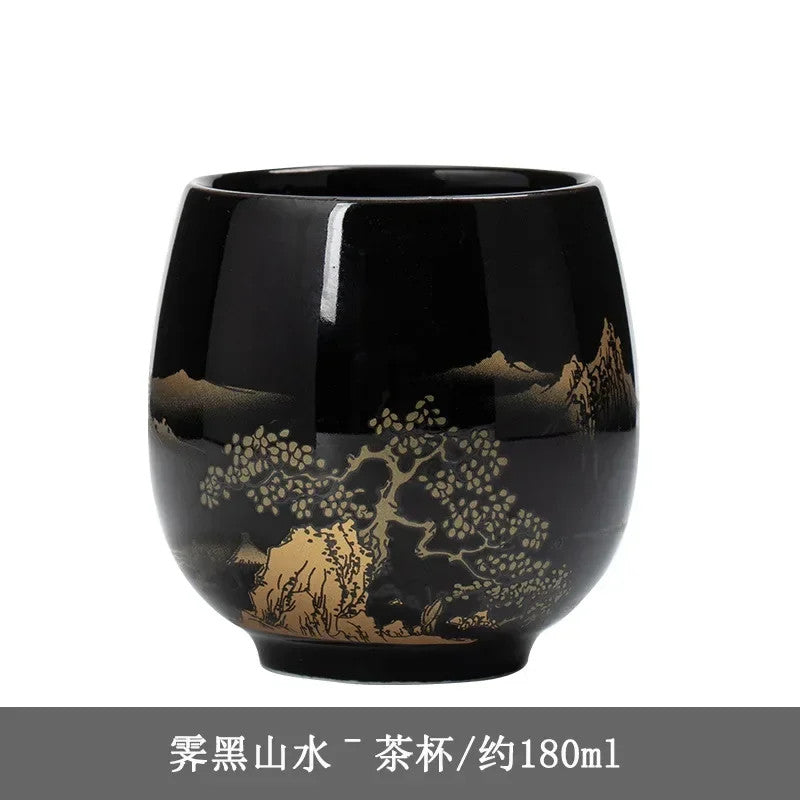 180ml Ceramic Black Glaze Handcarved Master Cup Meditation Cup Kung Fu Teaware
