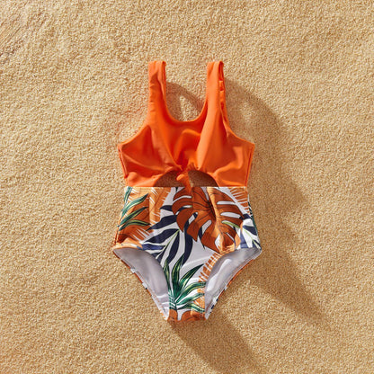Matching Swimsuits Summer Family Look Floral Print Splice Solid One-piece Nylon