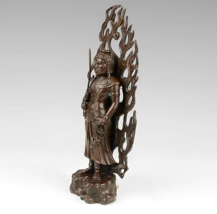 Old Brass Acalanatha Buddha Statue Tibetan Buddhism Warrior Sword Katana Fudo