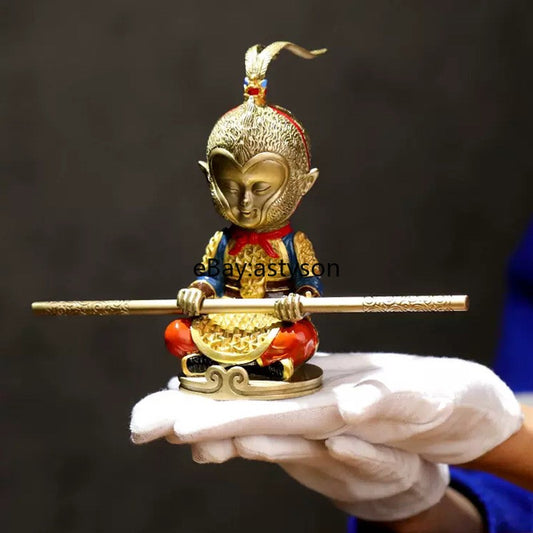 Copper Handmade Color painting Cartoon Edition Sun WuKong Monkey King God Statue