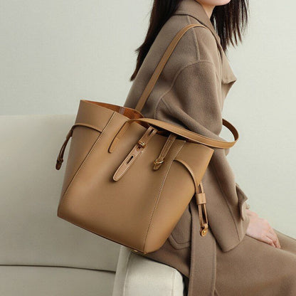 Genuine Leather Shoulder Bags Bucket Big Handbag Fashion Large Capacity Tote Bag