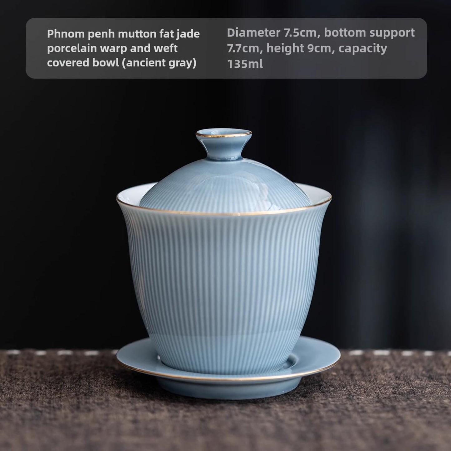 Golden Line Dusty Blue Jade Ceramic Gaiwan 135ml 4.5oz Handmade Kungfu Tea Set