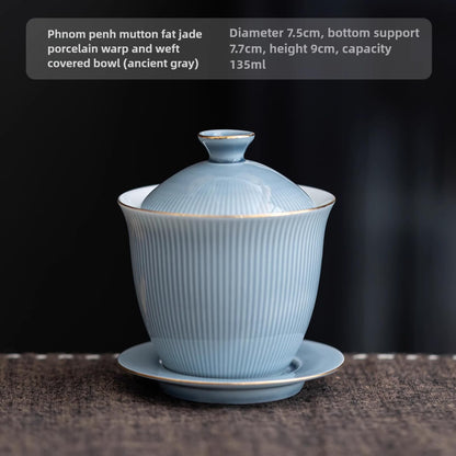 Golden Line Dusty Blue Jade Ceramic Gaiwan 135ml 4.5oz Handmade Kungfu Tea Set