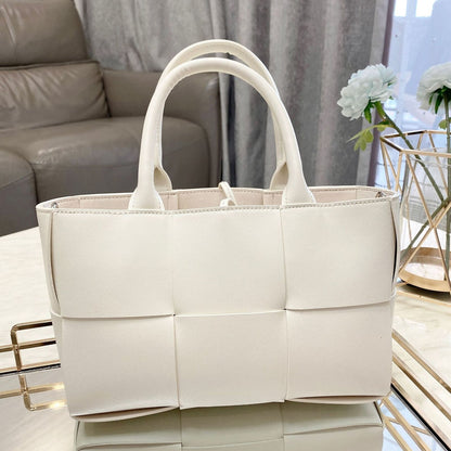 Small Woven Real Leather Tote Handbag Fashion Purse Shoulder Bag w/ Long Strap
