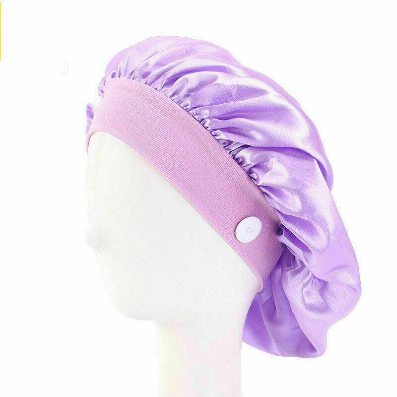 Silk Night Sleep Cap Hair Bonnet Hat Satin Wide Band Large Jumbo Head Cover Size