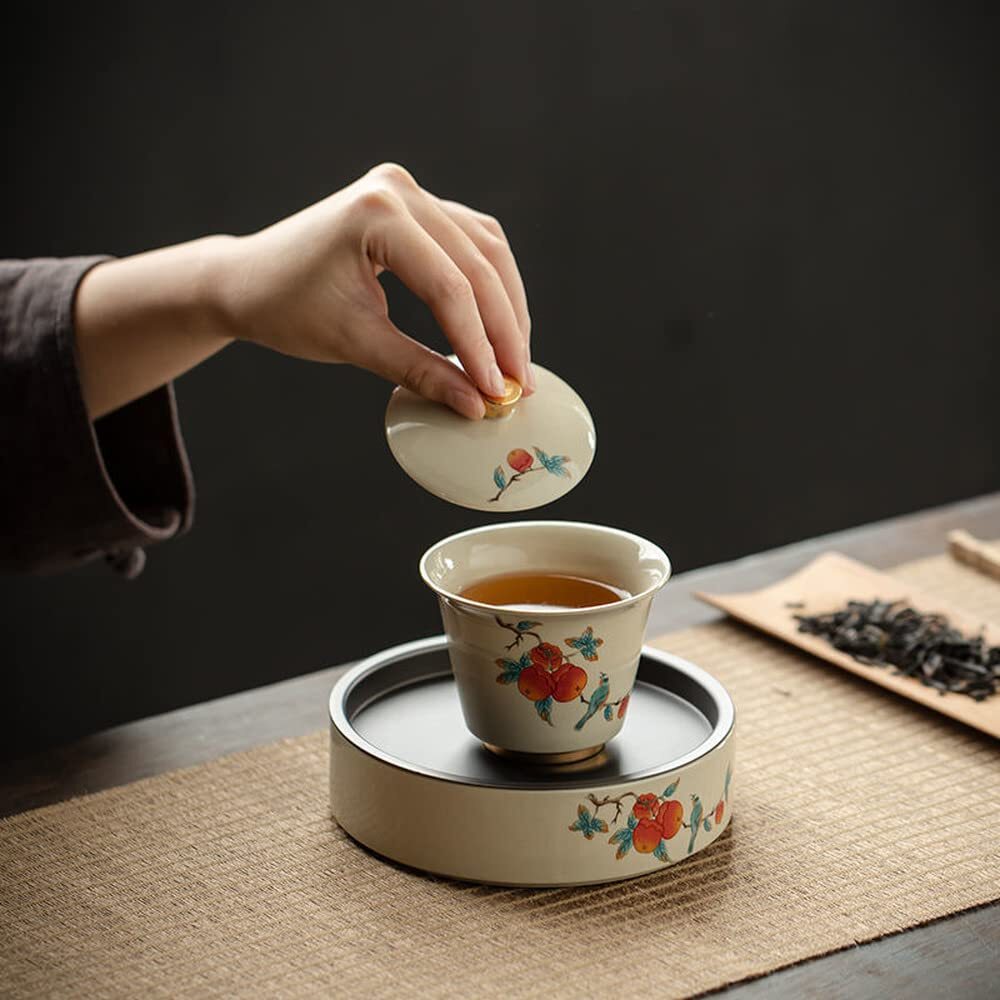 180ml Ceramic Persimmon Pattern Gaiwan Kung Fu Tea Set Tureen Bowl Tea Ceremony