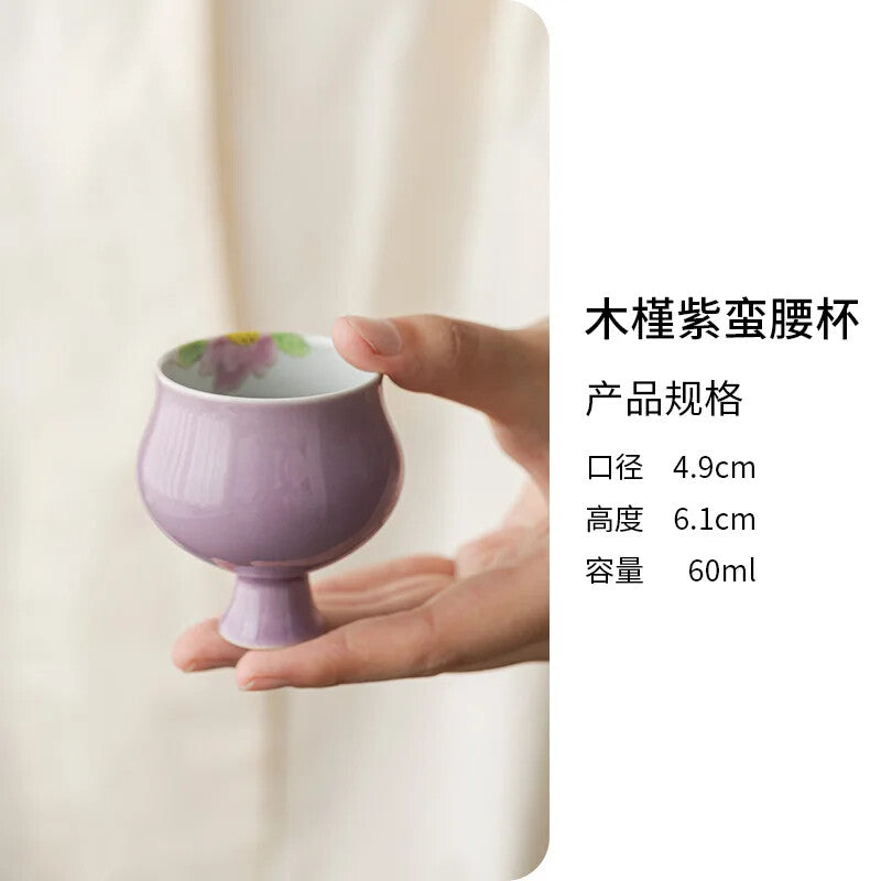 Hand Drawing High Foot Tea Cup Ceramic Thin Waist Tea Set Tasting Cup Household
