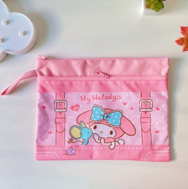 Cute Cartoon File Bag, Canvas A4 Double-Layer Tutoring Bag, Information Bag