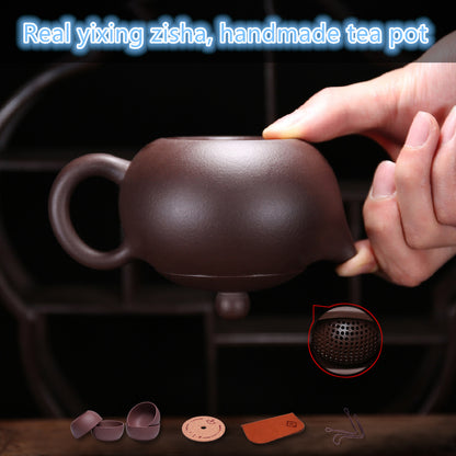 Real Yixing Zisha Tea Pot+Tea Cups Handmade Pot Marked 200ml Xishi Pot Holes