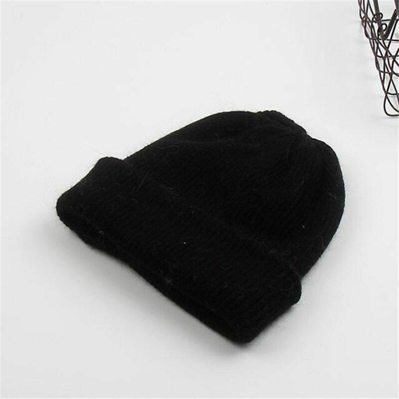 Winter Angora Solid Warm Woolen Knitted Hat Fashion Beanie Outdoor Sport Thick
