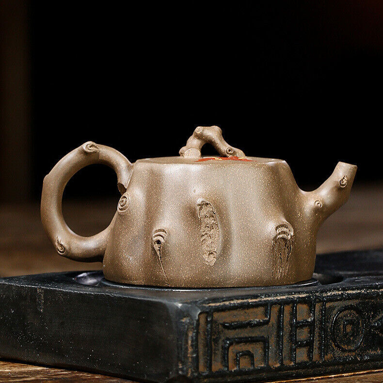 300ml Yixing Zisha Clay Pottery Master Handmade Tree Stool Shape Tea Pot Teapot