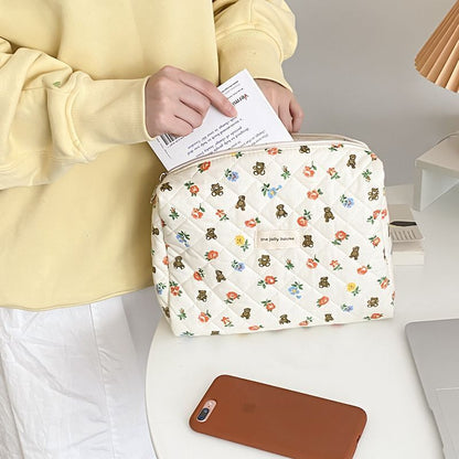 Makeup Bag Soft Cotton Zipper Cosmetic Organizer Cute Clutch Traveling Purse 1PC