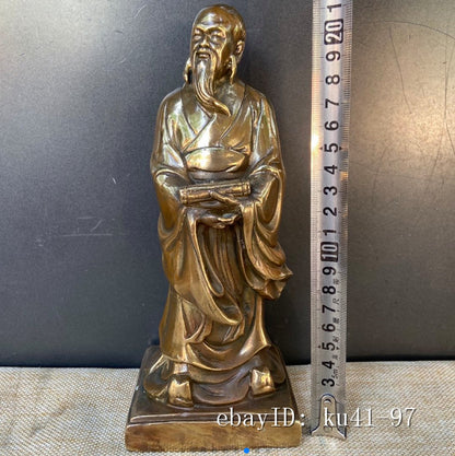 8.4" China Antique Bronze Purely Handmade Ming Xuande Mark Zhuangzi Statue