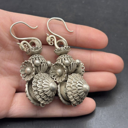 Vintage Silver-Tone Gourd Earrings Tibetan Ethnic Style Pair