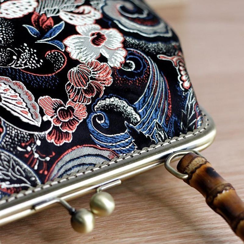 Bamboo Lock Shell Bag Vintage Flower Bag Chain Shoulder Crossbody Handmade Purse