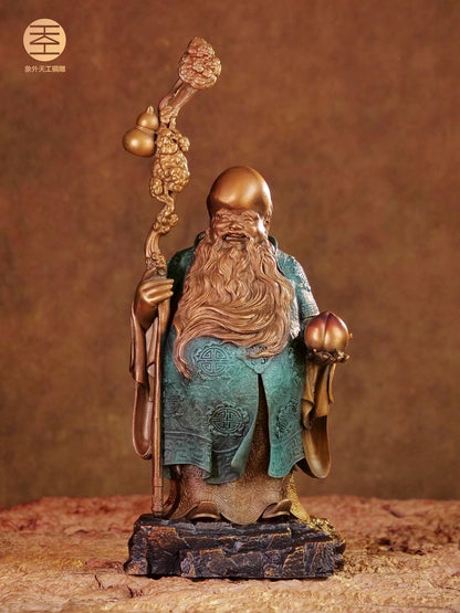 Brass Chinese God Longevity Statue Immortal Figure Artwork Home Decor Gift
