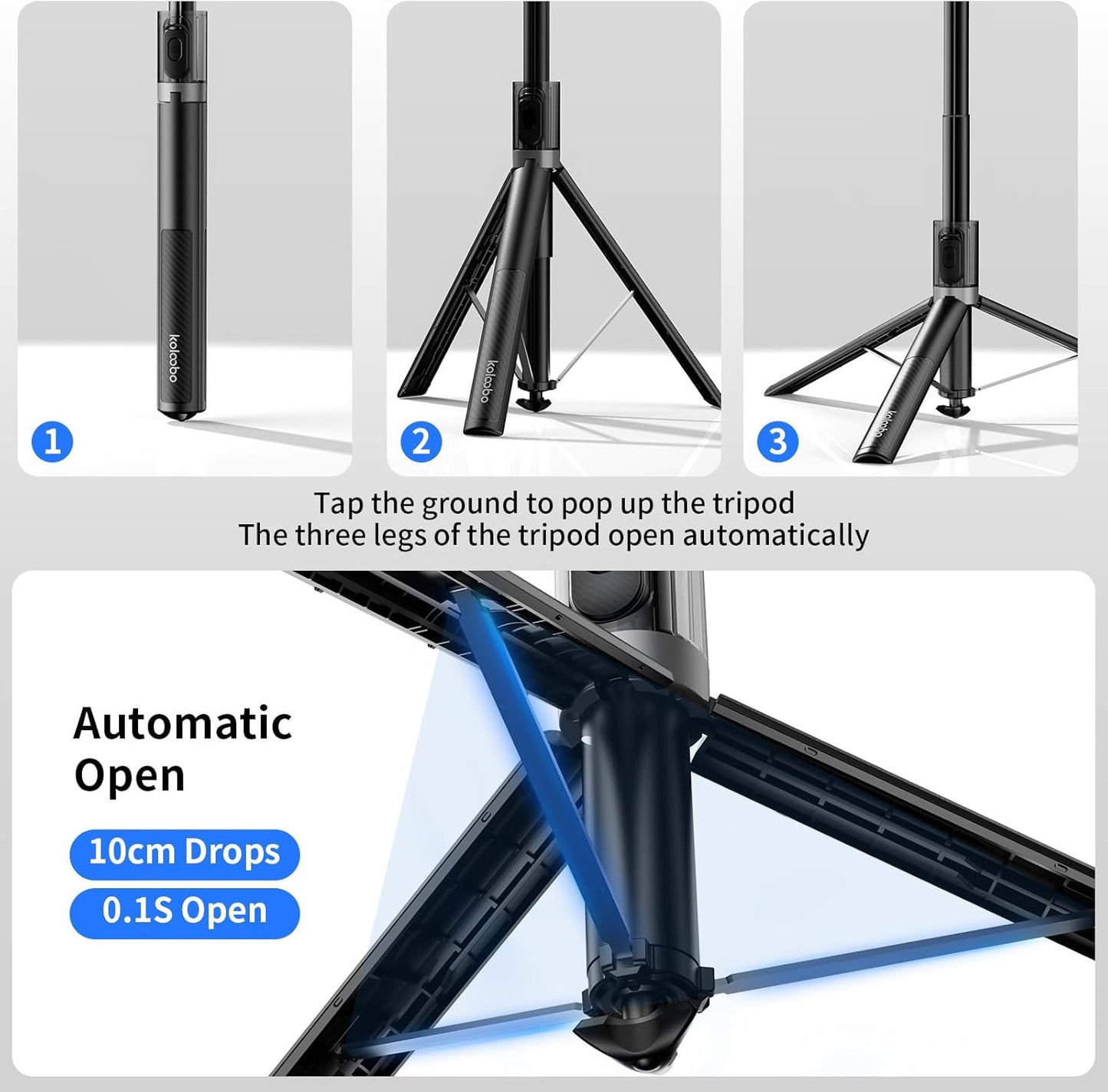 67'' Automatic Phone Tripod, Auto-Open Selfie Stick for Iphone with Remote, 360°