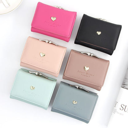 Small Wallet Loving Heart Short Wallet Card Holder Coin Purse Clutch Bags Hasp