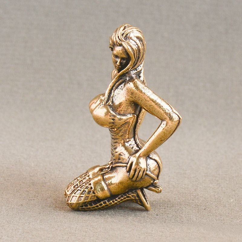 2PCS Brass Beauty Figurine Creative Desktop Ornament Metal Handheld Craft Decor