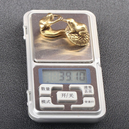 Solid Brass Frog on Mushroom Figurine Miniature Tea Pet Ornament Animal Statue