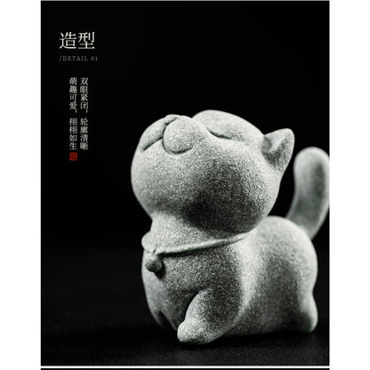 Green Sandstone Cat Tea Pet Ornament 6.2cm Tea Set Tray Decoration Tea Play