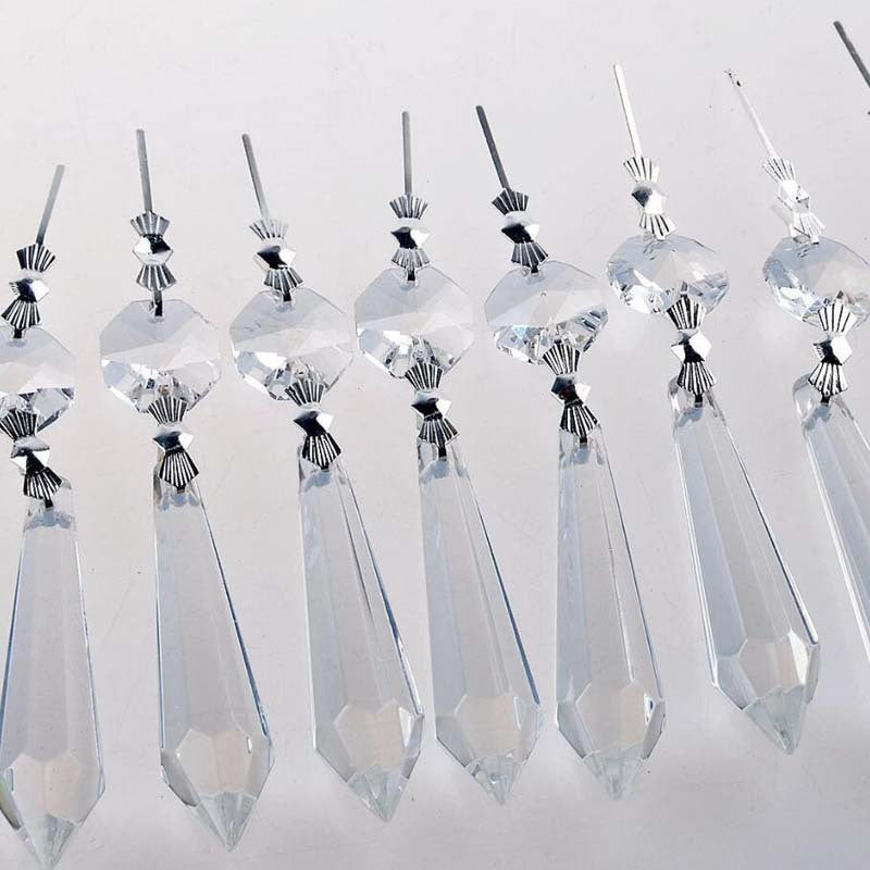 50 Clear Glass Crystals Chandelier Lamp Prisms Parts +38mm Hanging Drops Pendant