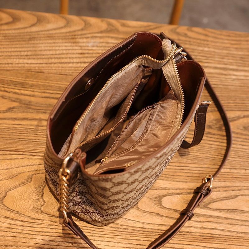 Shoulder Bag Crossbody Chain Strap Plaid Synthetic Leather Vintage Handbag 1 PC