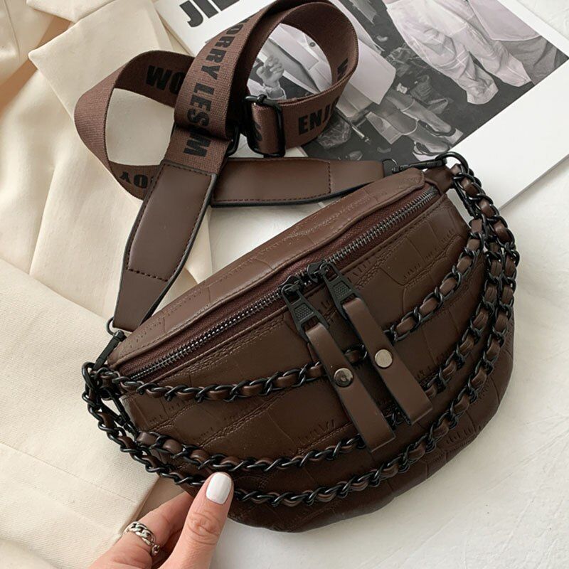 Chain Waist Bag Purse Women Belt Bags Stone Pattern Fanny Pack Fashion 23*17 CM