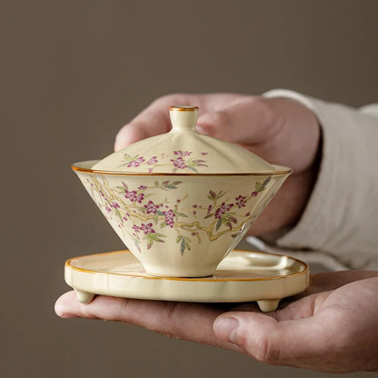 Ru Kiln Tea Tureen Ceramic Sancai Tea Maker Gaiwan Can Raise Teaware