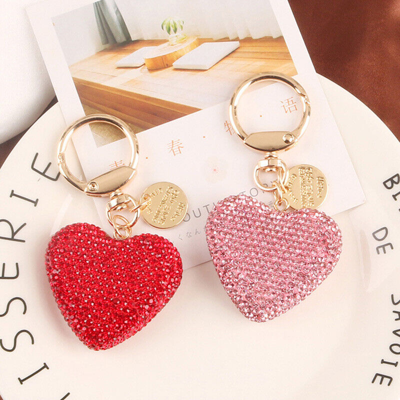 Full Rhinestone Heart Peach Heart Car Keychain Women Handbag Pendant Keyring *US