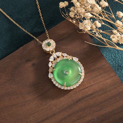 Green Jade Crystal Pendant Necklace Charm 18K Gold Plated Chain Dainty Gemstone